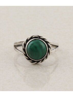 Sterling Silver Malachite Ring Size 5 1/2 Woman Child Teen Pinky